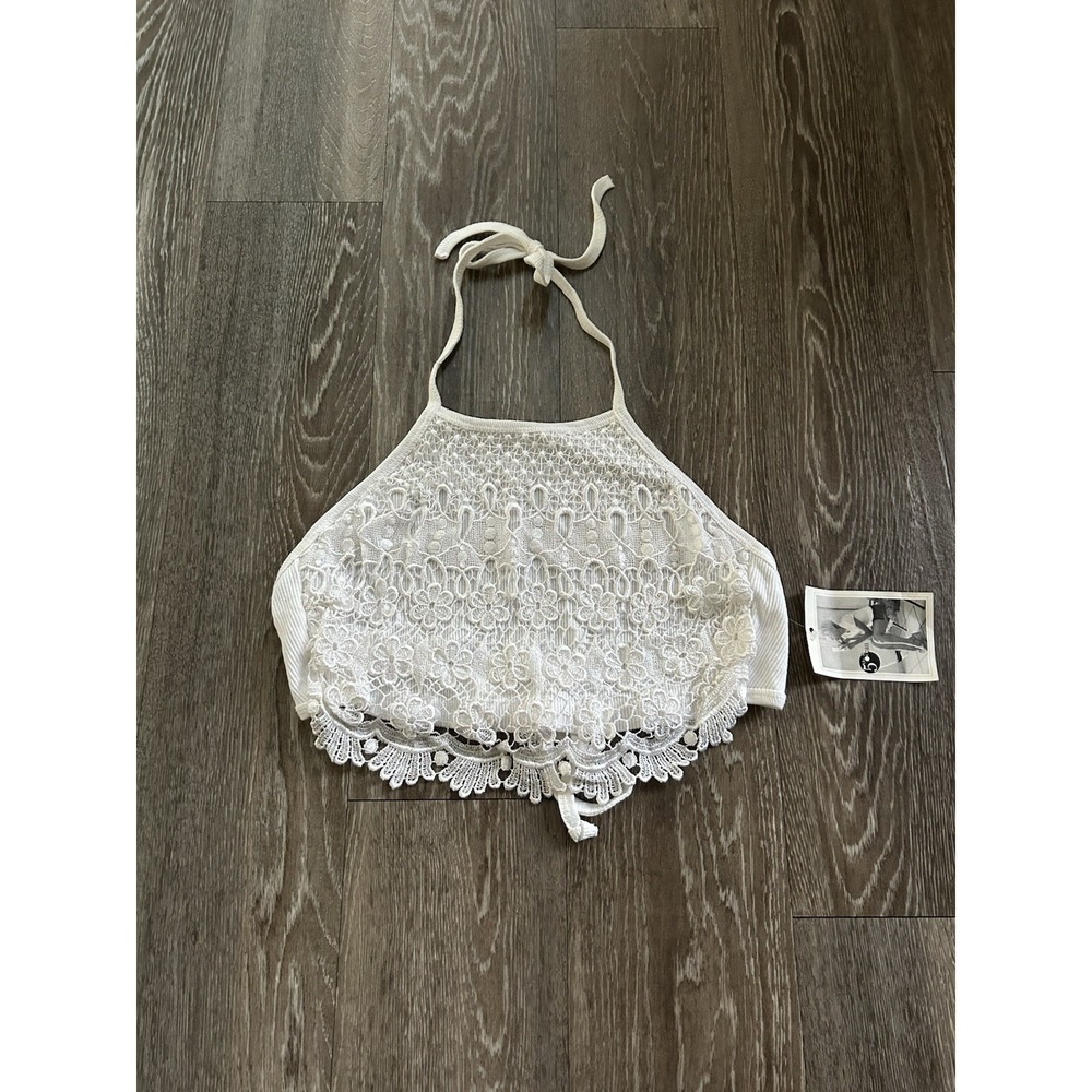 Vintage Embroidered Knit White Halter Backless Top 90s Festival Beach Boho - Picture 2 of 7